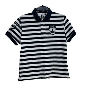 Allyance O-Hooligan Men's Pullover Shirt Polo Size L Striped Black White Patches